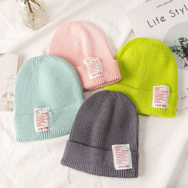 

hat autumn and knitted wool women's melon skin casual fashion versatile solid color label warm, Blue;gray