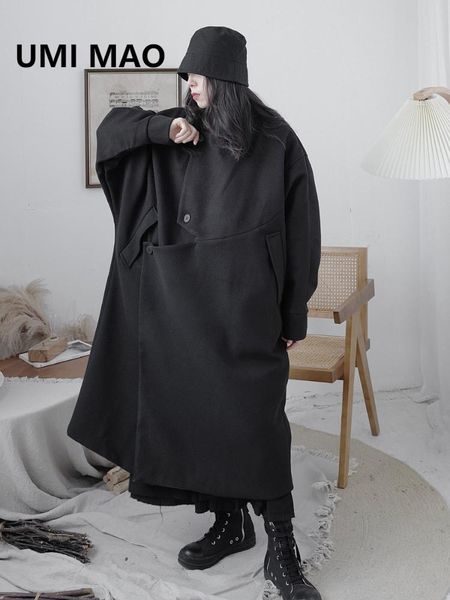 

women's wool & blends umi mao autumn winter deconstructed personality loose niche asymmetric irregular dark long coat women bombing str, Black