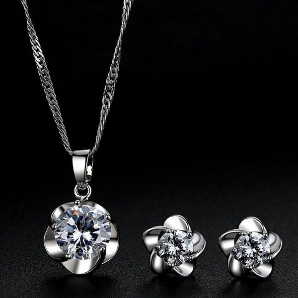 

earrings & necklace l72 cute zircon suit sweet and romantic transparent crystal ladies plum, Silver