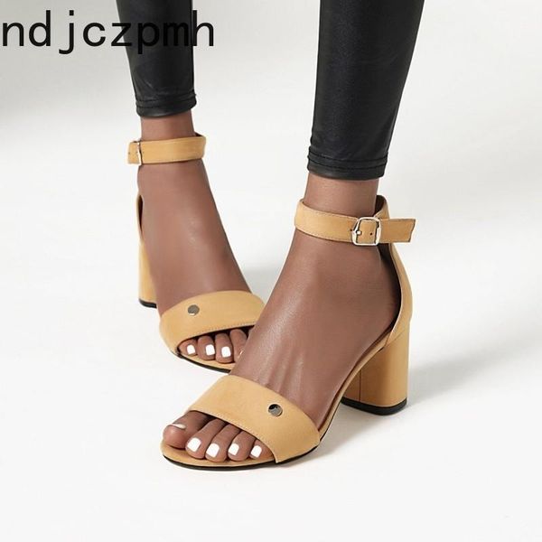 

women sandals summer the fashion open toe buckle rivet square heel cover high shoes plus size 34-43, Black
