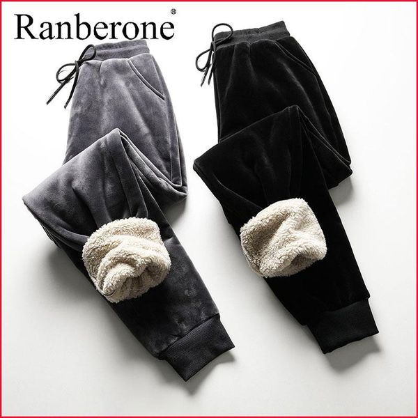 

ranberone women winter velvet sweatpants warm pants harem casual loose wearout sport running pantalones large size s-xxl yoga outfits, White;red