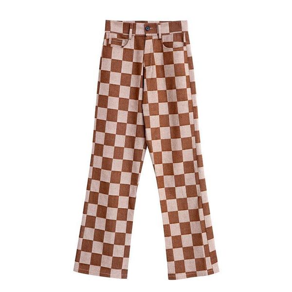 

women's jeans women high-waist hip-hop plaid straight loose trousers wide-leg mopping pants high-quality washed 2021 spring autumn, Blue