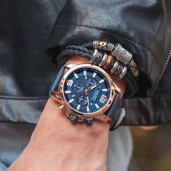 

creative brand megir luxury men watch waterproof date clock male sport watches mens quartz wristwatch relogio masculino wristwatches, Slivery;brown