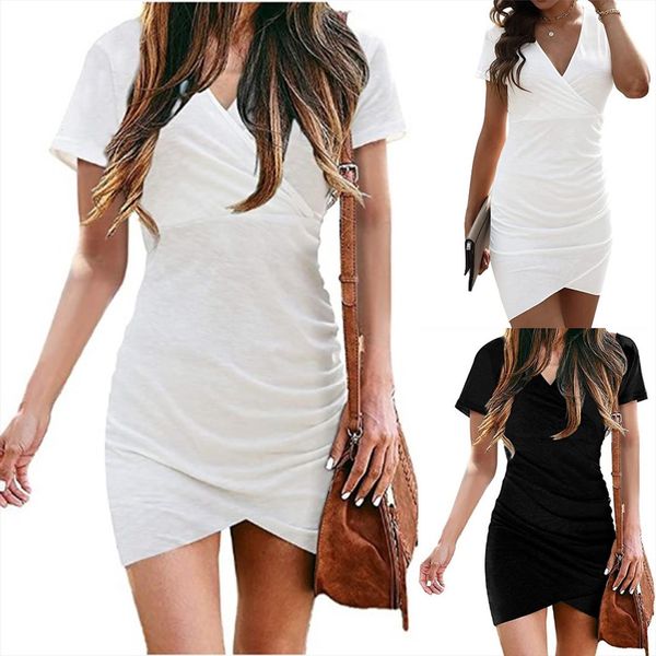 

summer fashion solid deep women dress v neck short sleeve casual, Black;gray