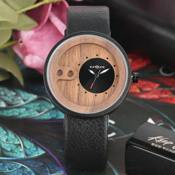 

wristwatches special walnut brown dial quartz watch black/yellow/green/khaki leather band analog wristwatch men dad gifts, Slivery;brown