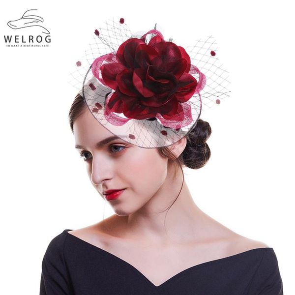 

stingy brim hats welrog fascinators hat with clips for women hair accessories veil flower cap hairpins ladies cocktail party, Blue;gray