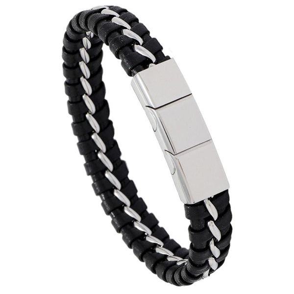 

charm bracelets chain braided cowhide bracelet stainless steel three-section magnet buckle simple leather, Golden;silver