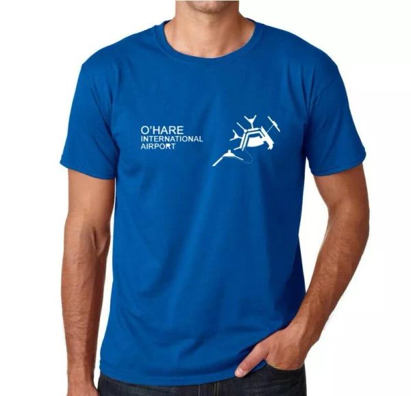 

o'hare international airport t-shirt chicago illinois air travel blue tee shirt, White;black