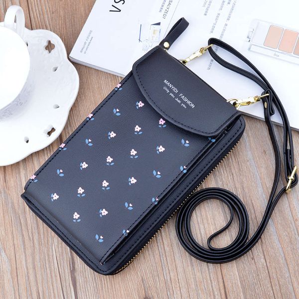 

mobile phone bag lady's purse long zipper korean soft leather printing large capacity msenger bag shoulder, Red;black