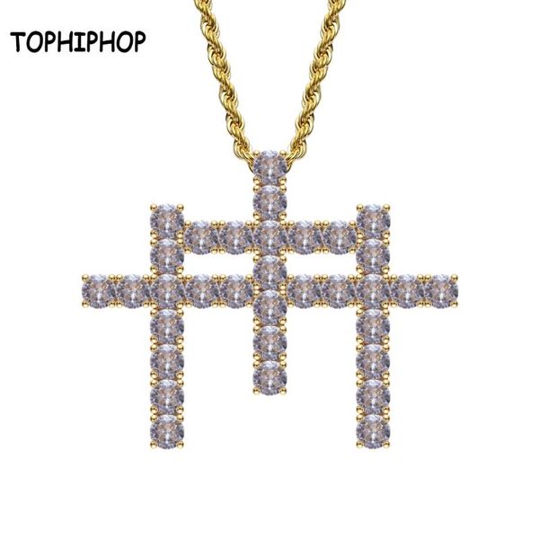 

pendant necklaces hiphop gold and silver cross comnination necklace jewelry with cubic zirconia stone