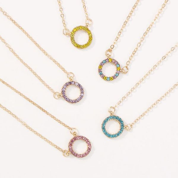 

chains round pendant crystal necklace lucky stone circle shape female necklaces jewelry, Silver