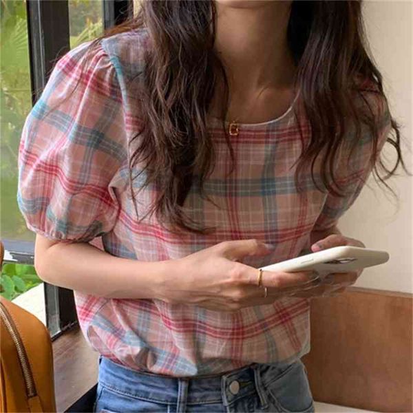 

women's knits & tees girls plaid gentle vintage sweet basic ol 2021 geometric streetwear casual all match summer fairy shirts, White