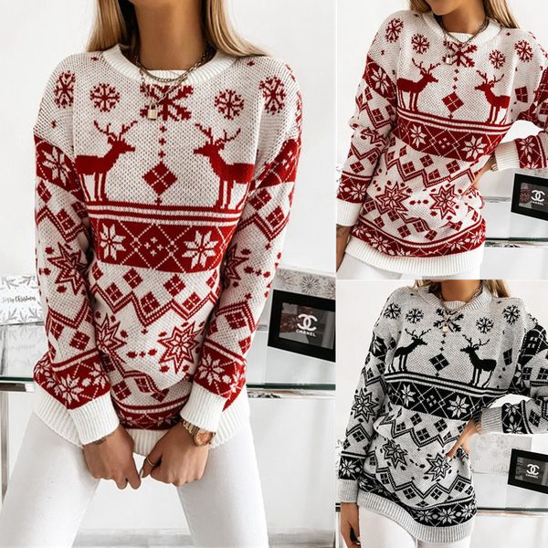 

women's christmas ugly sweater pullover jumper knitted argyle animal stylish long sleeve regular fit cardigans crew neck fall winter gr, White;black
