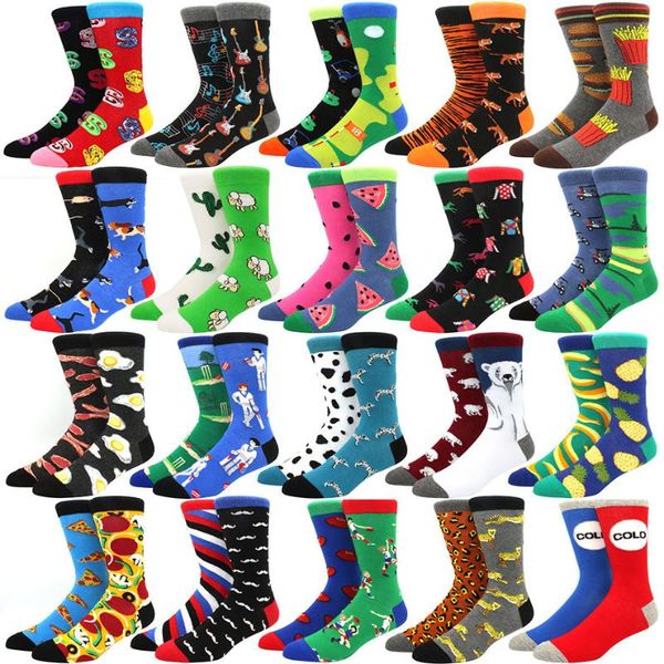 

men's socks combed cotton food pattern long tube funny happy men novelty skateboard crew casual crazy, Black