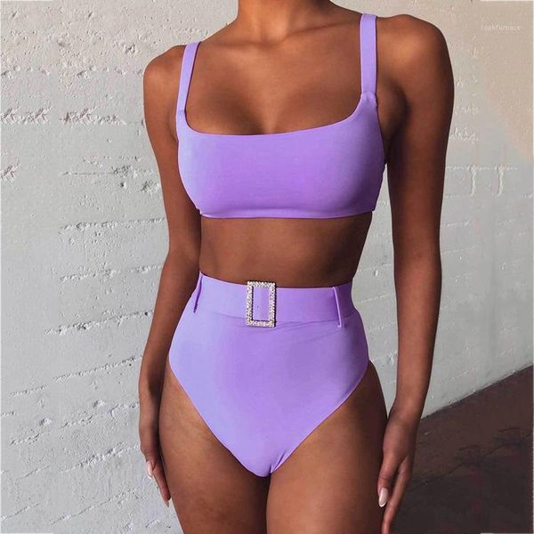 

bikini solid high waist set push-up tube shiny diamond buckle 2 piece bathing suit summer beach swimming wear1, White;black