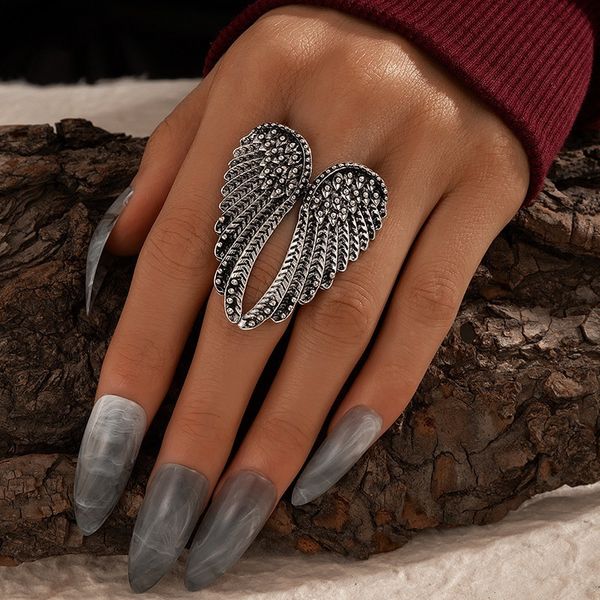 Vintage Silber Farbe Engel Flügel Metall Band Ringe Frauen Punk Geometrische Legierung Joint Midi Ring Gothic Schmuck