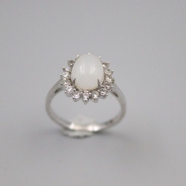 

pure 925 sterling silver ring width 13mm white nephrite jade bead zircon lace for woman us size 6-10 cluster rings, Golden;silver