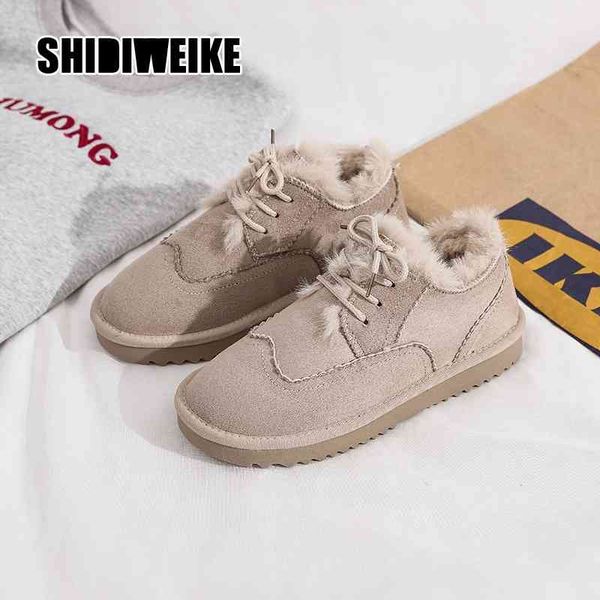 

winter female snow boots non-slip student plus velvet warm cotton shoes flat lace women's boots size 35-40 v870 210611, Black