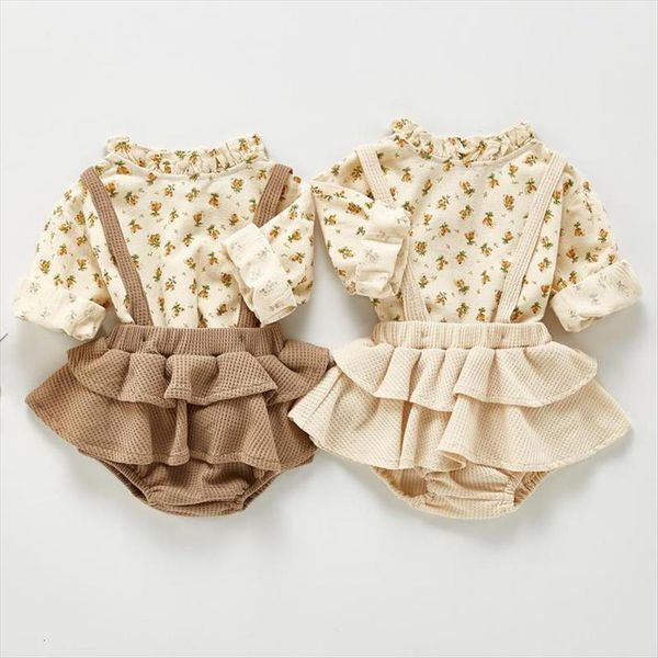 

spring floral baby girl clothes sets newborn long sleeve blouses jumpsuit overalls fashion outfits, White