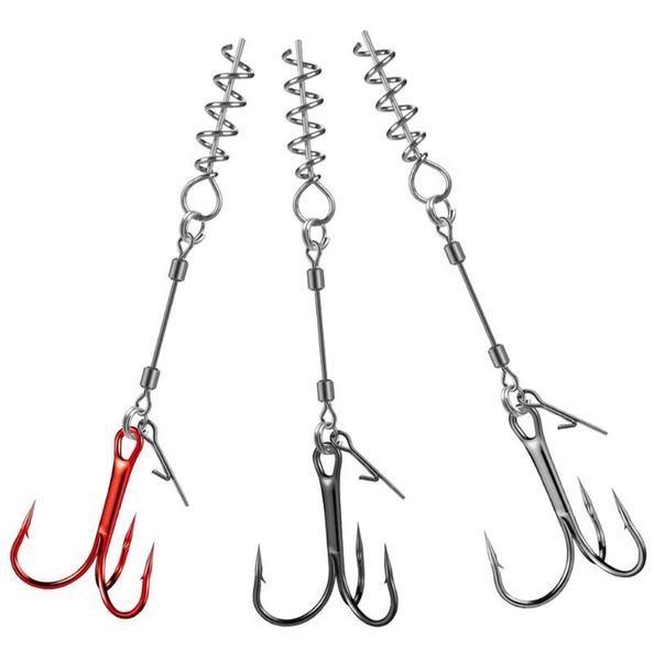 

fishing hooks treble group steel wire line connector hook with spring lock needle snap 3 pieces set