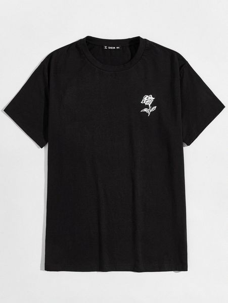 

men drop shoulder floral print tee p57j#, White;black