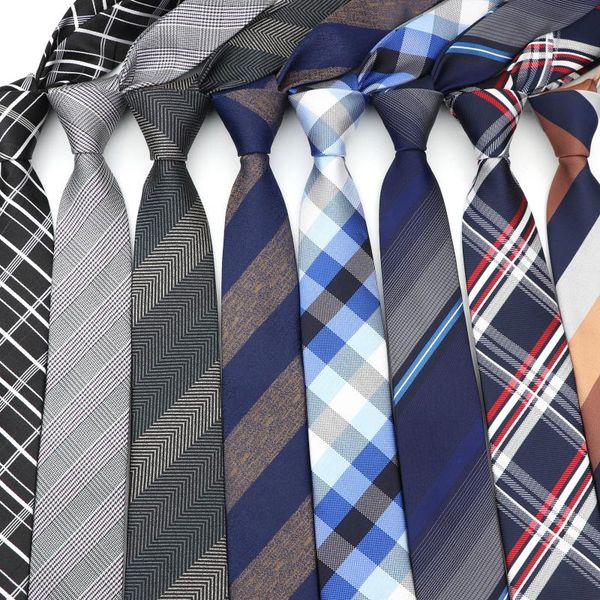 

bow ties 6cm casual for men skinny tie fashion polyester plaid strip necktie business slim shirt accessories gift cravate no.31-61, Black;gray
