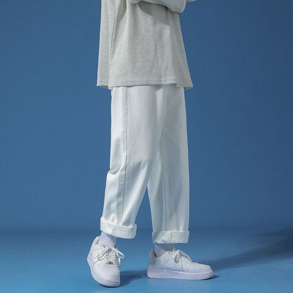 

jeans korean wide-leg men's fashion casual blue white jeans men streetwear loose hip-hop straight-leg denim trousers mens s-2xl