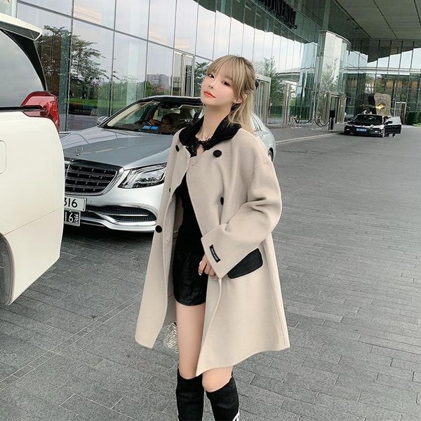 

women's wool & blends "anfiouna" product in autumn and winter 21: simple gentle color matching lapel double breasted double-s, Black