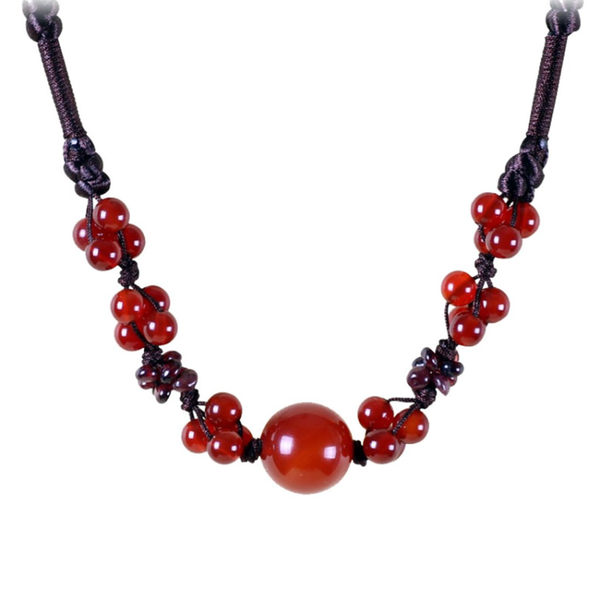 

unique handmade weave red agates beads pendant rope chain necklace ethnic style jewelry necklaces, Silver