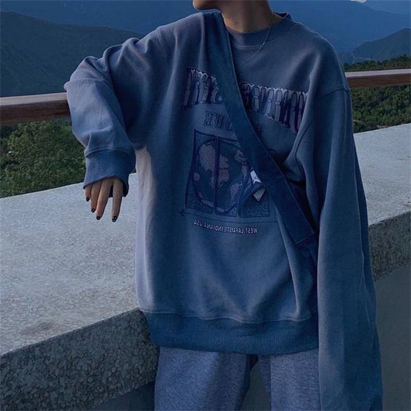 

women's hoodies & sweatshirts oversize cool letter printed sweatshirt for girls o-neck solid loose streatwear pullover korean ca69, Black