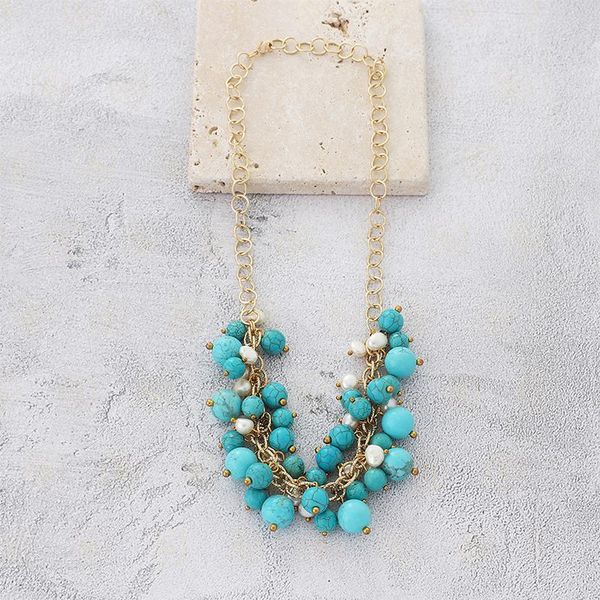 

chains one semi-precious stone and gold plated brass necklace (be1040), Silver