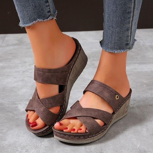 

sandals beautiful 2021 style 43 summer heels platform slippers ladies wedges muller women, Black