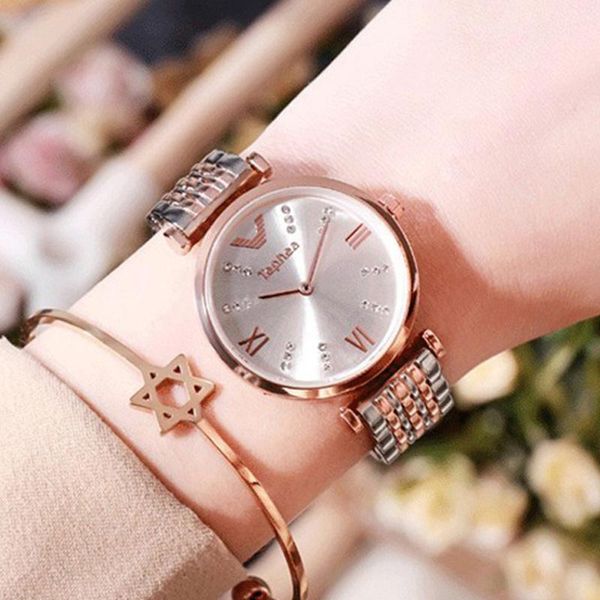 

wristwatches women watch with bracelet set luxury diamond ladies simple quartz watches stainless steel band waterproof clock reloj muje, Slivery;brown