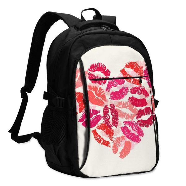 

backpack usb charging lapwomen's students girls school heart with red lipsticks prints travel bagpack