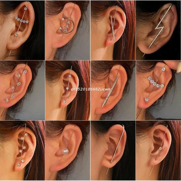

stud elegant women golden ear cuff wrap crawler hook earrings kit dropship, Golden;silver