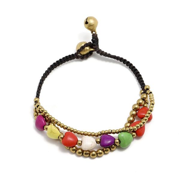 

charm bracelets bohemian ethnic style retro turquoise copper beads fashion women's bracelet thai wax thread hand-woven yoga, Golden;silver