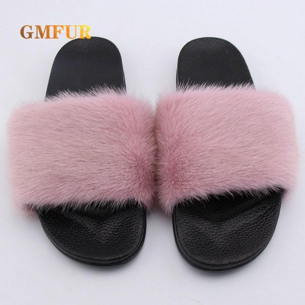 

slippers fur women real mink slides house home fluffy comfort furry summer flats sweet ladies shoes indoor flip flops, Black