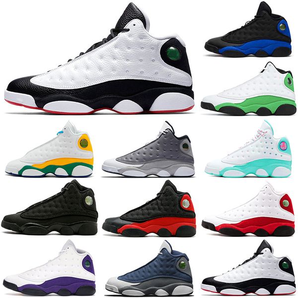 

new classic original men basketball shoes 13s atmosphere grey aurora green black cat bred chicago court purple flint he got game hyper royal