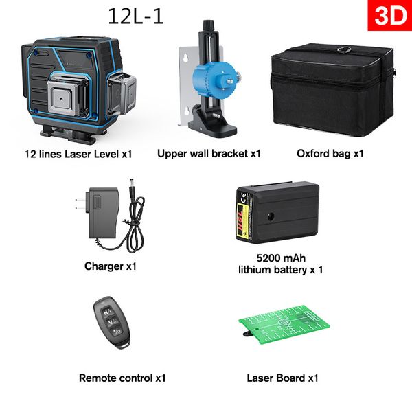 12 16 linhas 3D 4D Green Laser Nível 360 Auto-Nivelamento Nível ótico 5200mAh 8h Endurance Ferramenta de construção TRIPED