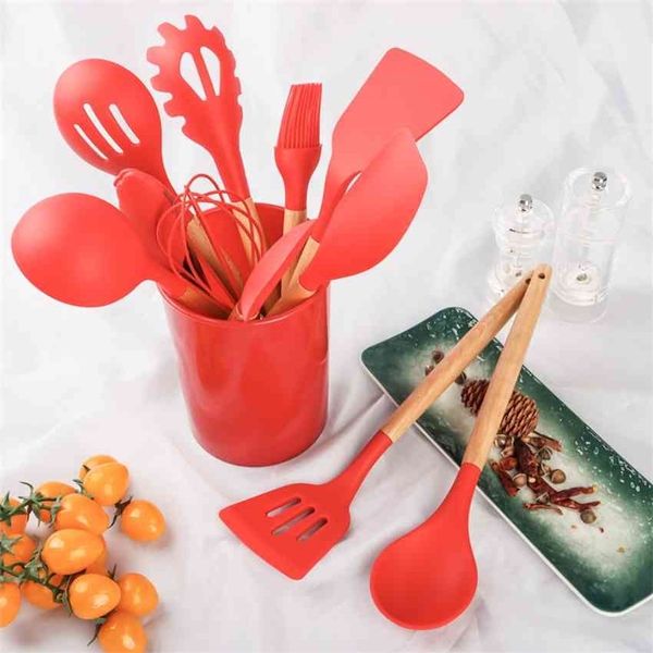 

factoryryk5piece wood handle set silicone kitchenware high 12 temperature non stick pot cooking spatula spoon kitchen utensils better sale