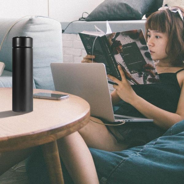 

stainless steel vacuum mug temperature led displayed insulation cup portable heat preservation (black) water bottles