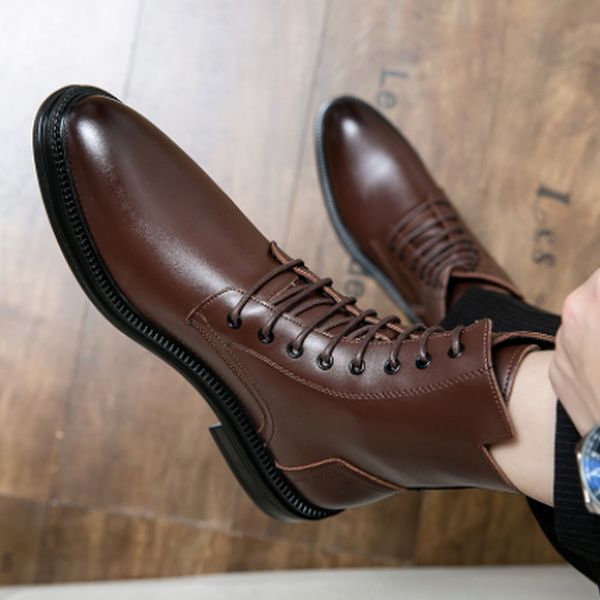 

autumn winter new men high martin boots lace up classic casual british chelsea pu leather low heel side zipper for comfort dh332, Black