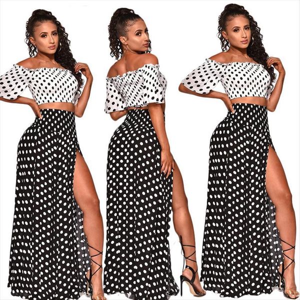 

dot crop long women tracksuits skirt two piece set summer beach holiday skirts 2 womens suits loose sexy, Gray