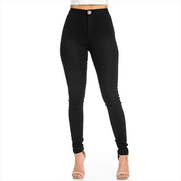 

solid color high elasticity skinny womens jean waist leggings fashion pencil casual trousers for female 3, Blue