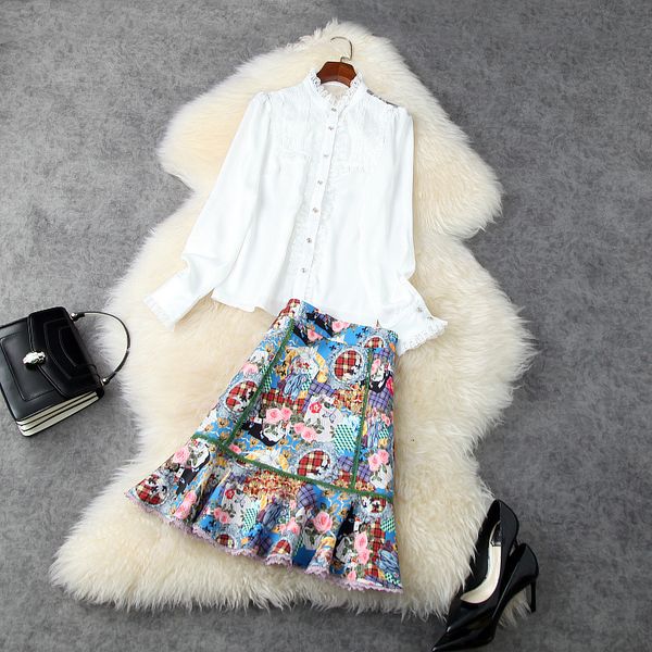 

dress european and american women's clothing 2021 the spring long sleeve shirt floral print skirt fashion suits ilx7, White