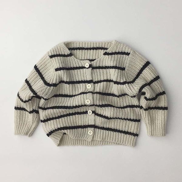 

pullover spring autumn kids clothes long sleeve knitted jacket korean loose for boys and girls cardigans stripe sweater, Blue