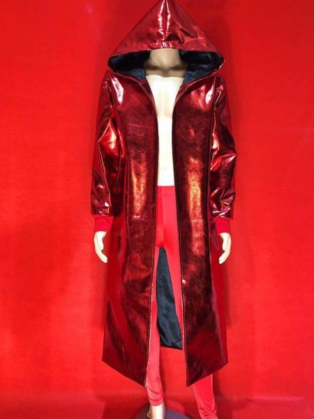 

men's jackets solid red pu leather hooded casual slim jacket nightclub dj male singer dance outfit prom celebrate stage, Black;brown