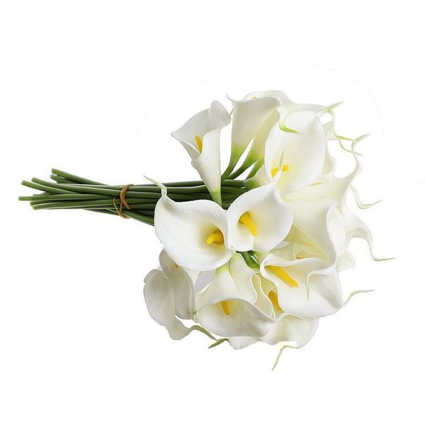 

decorative flowers & wreaths 13" artificial calla lily bridal wedding bouquet latex (white, 20pcs)- white