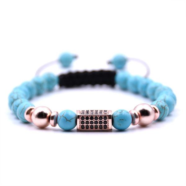

kang hua 2021 personality 5 color 8mm stone manual weaving bracelet pave cz rose gold cuboid bracelets for men&women jewelry beaded, strands, Black