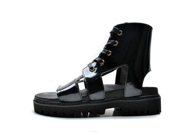 

sandals black white cool casual leisure high shaft roman summer genuine leather skin peep toe thick platform beach shoes